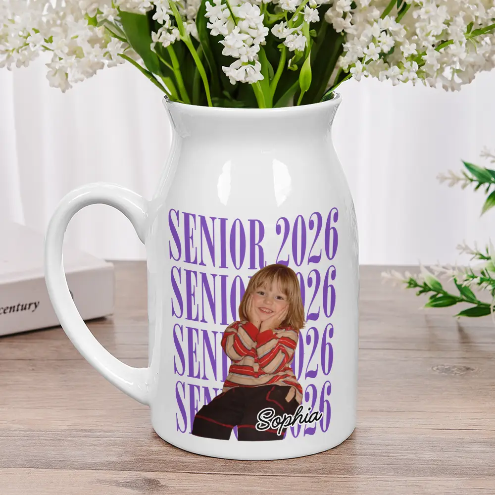 Custom Photo Senior Vintage Portrait - Personalized Ceramic Flower Vase - Image 3