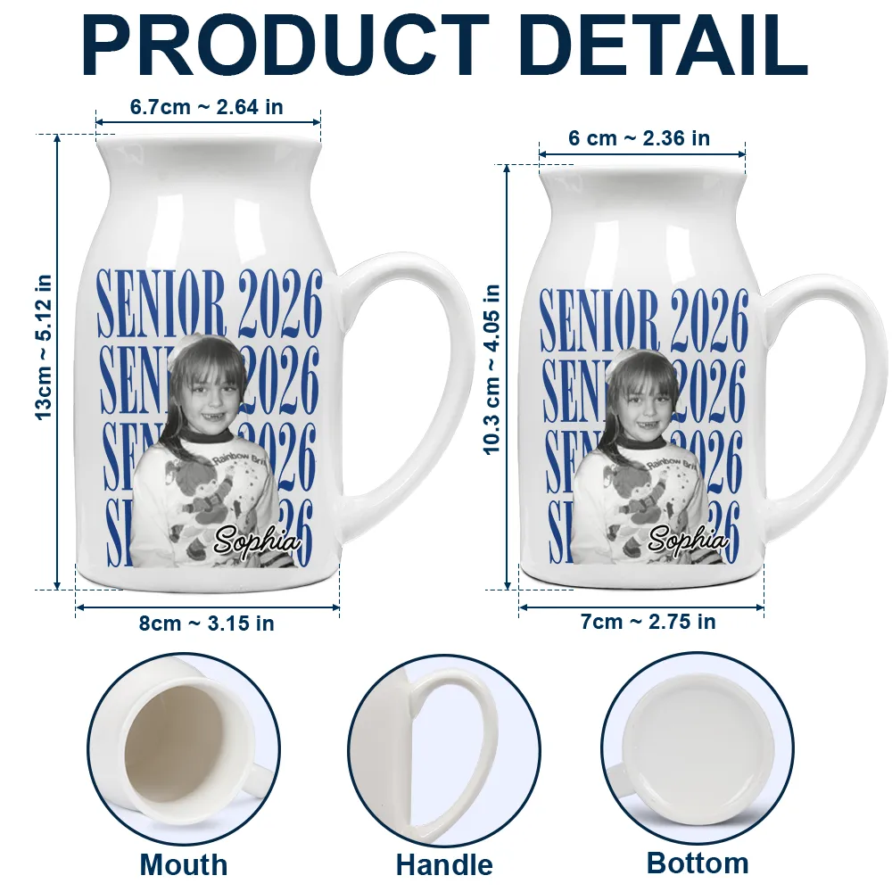 Custom Photo Senior Vintage Portrait - Personalized Ceramic Flower Vase - Image 5
