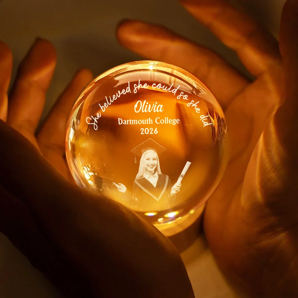 Custom Photo She Believed She Could So She Did - Personalized Crystal Globe Lamp - Image 5