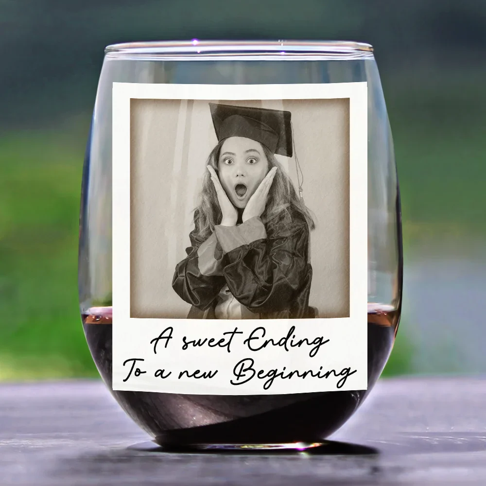 Custom Photo She Believed She Could So She Did - Personalized Stemless Wine Glass - Image 2