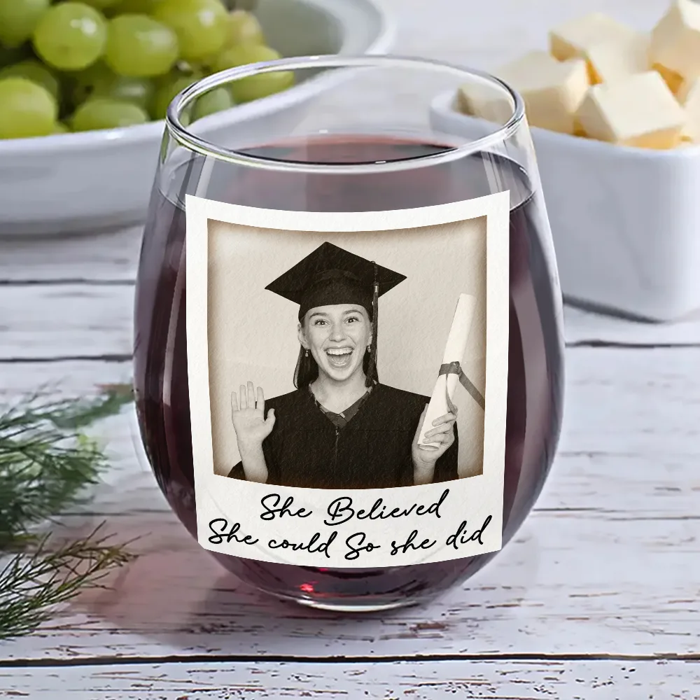 Custom Photo She Believed She Could So She Did - Personalized Stemless Wine Glass - Image 6