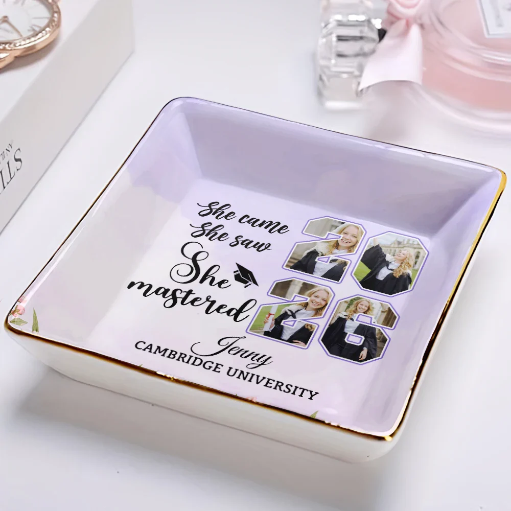 Custom Photo She Came She Saw She Mastered - Personalized Ring Dish - Image 2