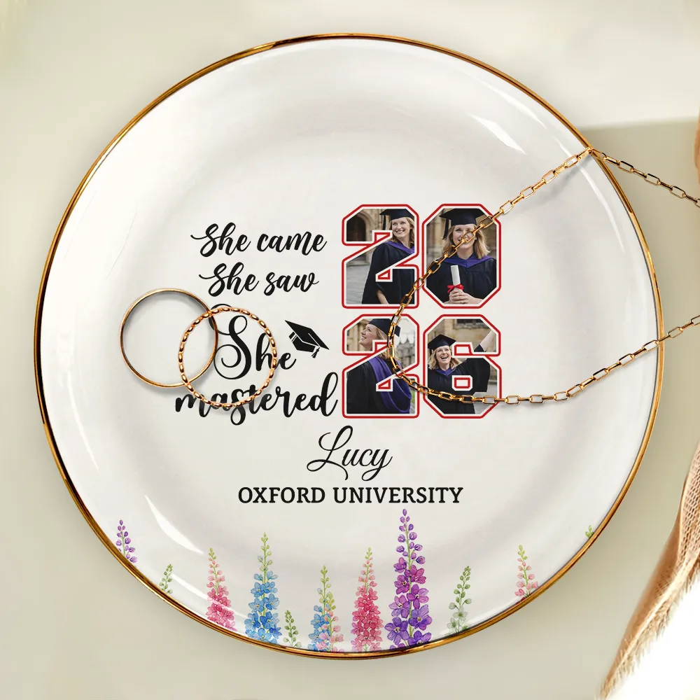 Custom Photo She Came She Saw She Mastered - Personalized Ring Dish - Image 4