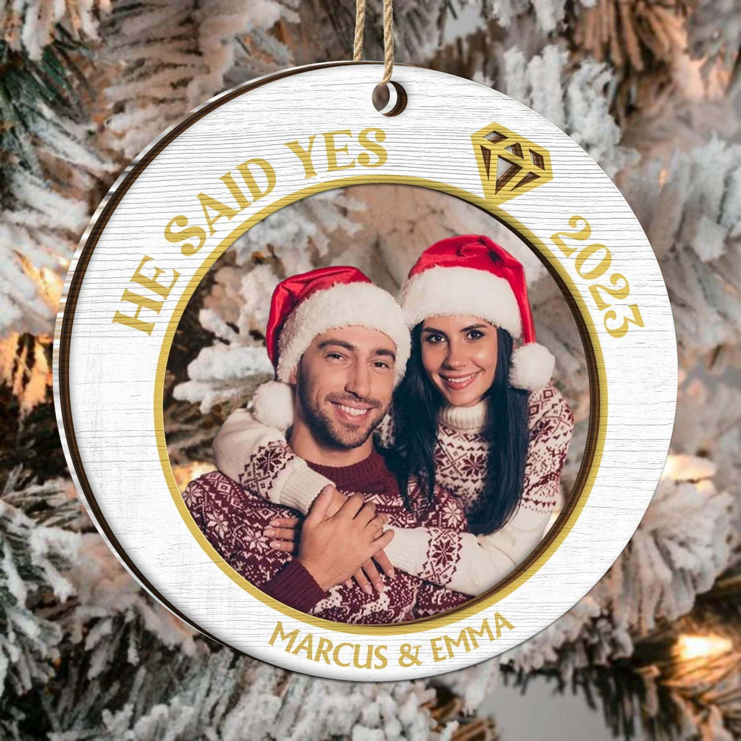 Custom Photo She Said Yes - Christmas Gift For Couples - Personalized 2-Layered Mix Ornament - Image 3