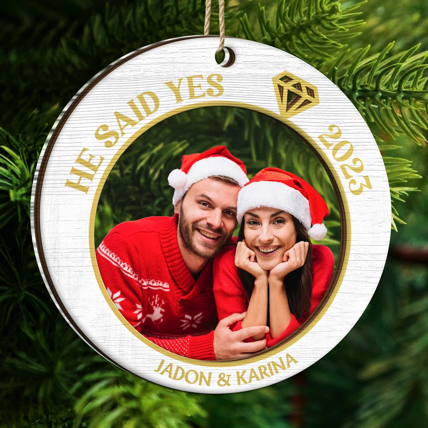 Custom Photo She Said Yes - Christmas Gift For Couples - Personalized 2-Layered Mix Ornament - Image 5