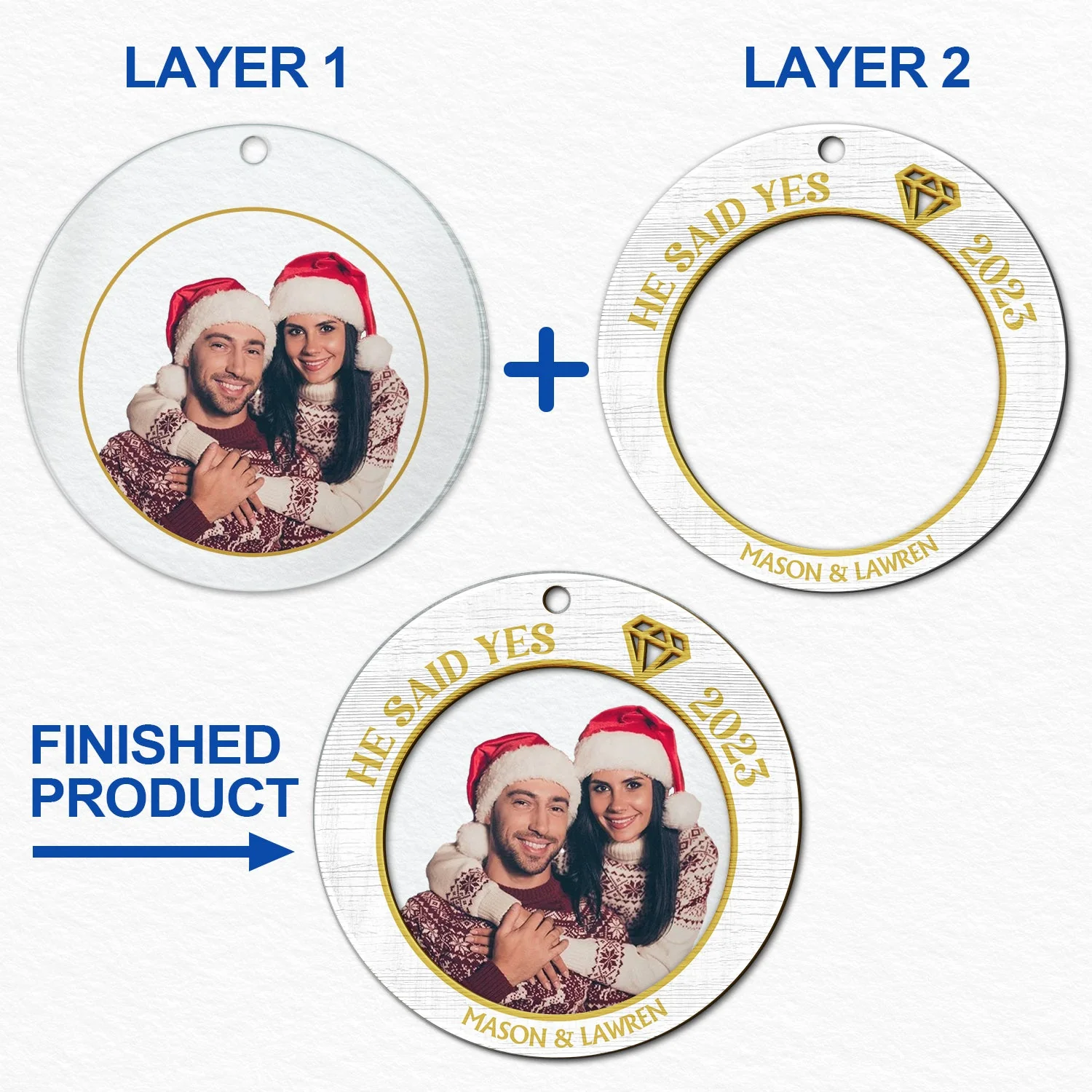 Custom Photo She Said Yes - Christmas Gift For Couples - Personalized 2-Layered Mix Ornament - Image 7