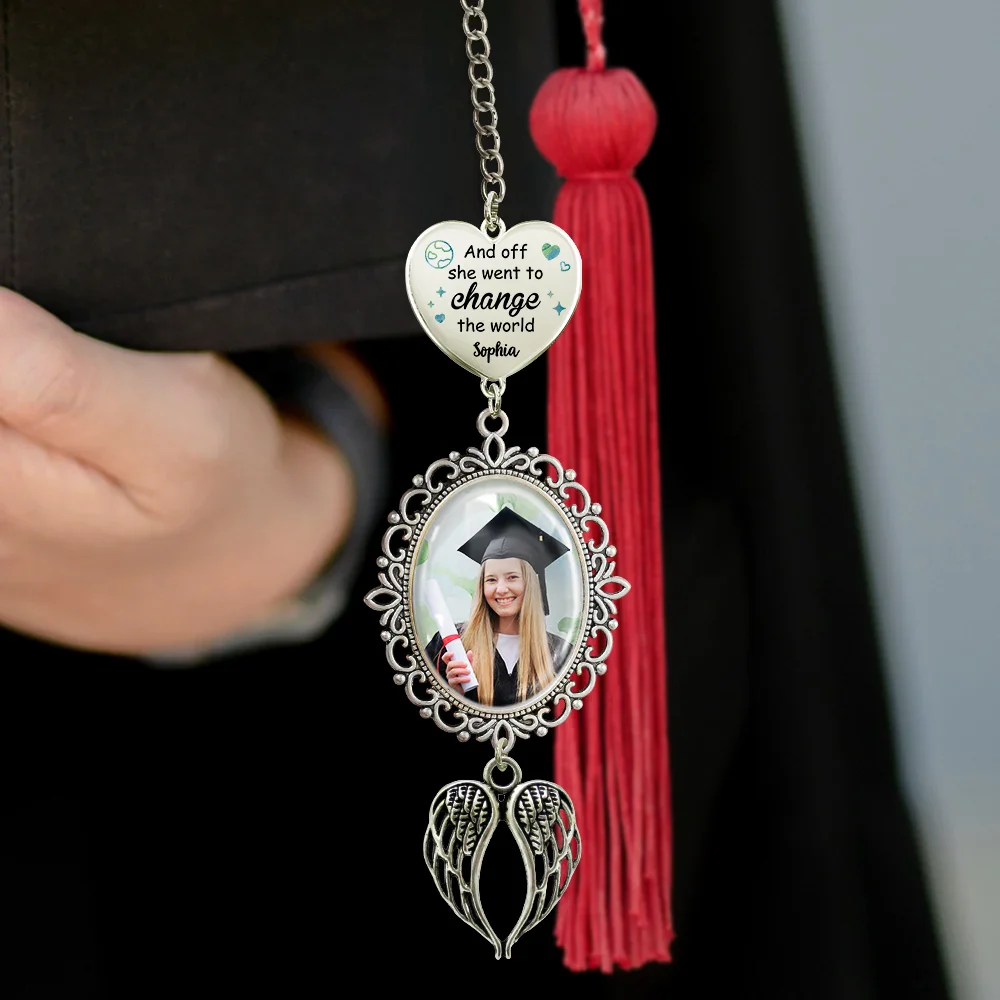 Custom Photo She Went To Change The World - Personalized Graduation Tassel Charm - Image 4