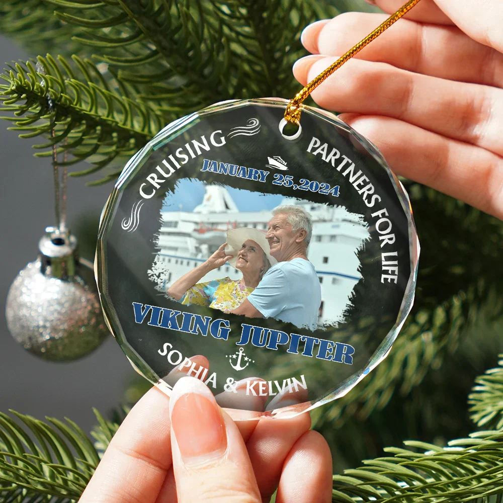Custom Photo Shipmate For Life Cruising - Personalized Circle Glass Ornament - Image 2