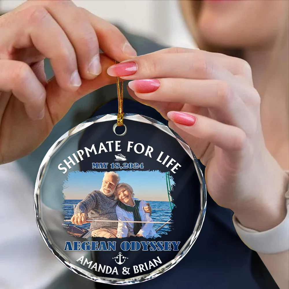 Custom Photo Shipmate For Life Cruising - Personalized Circle Glass Ornament - Image 4