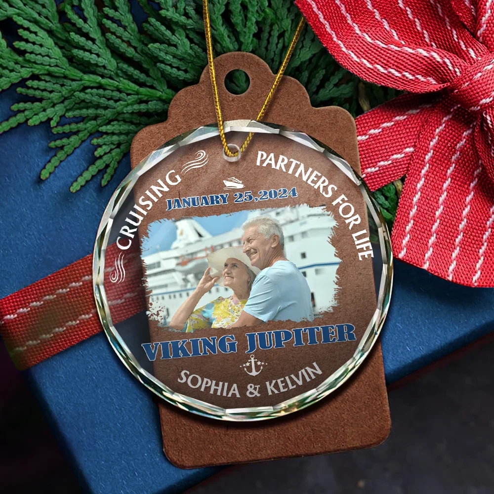 Custom Photo Shipmate For Life Cruising - Personalized Circle Glass Ornament - Image 5