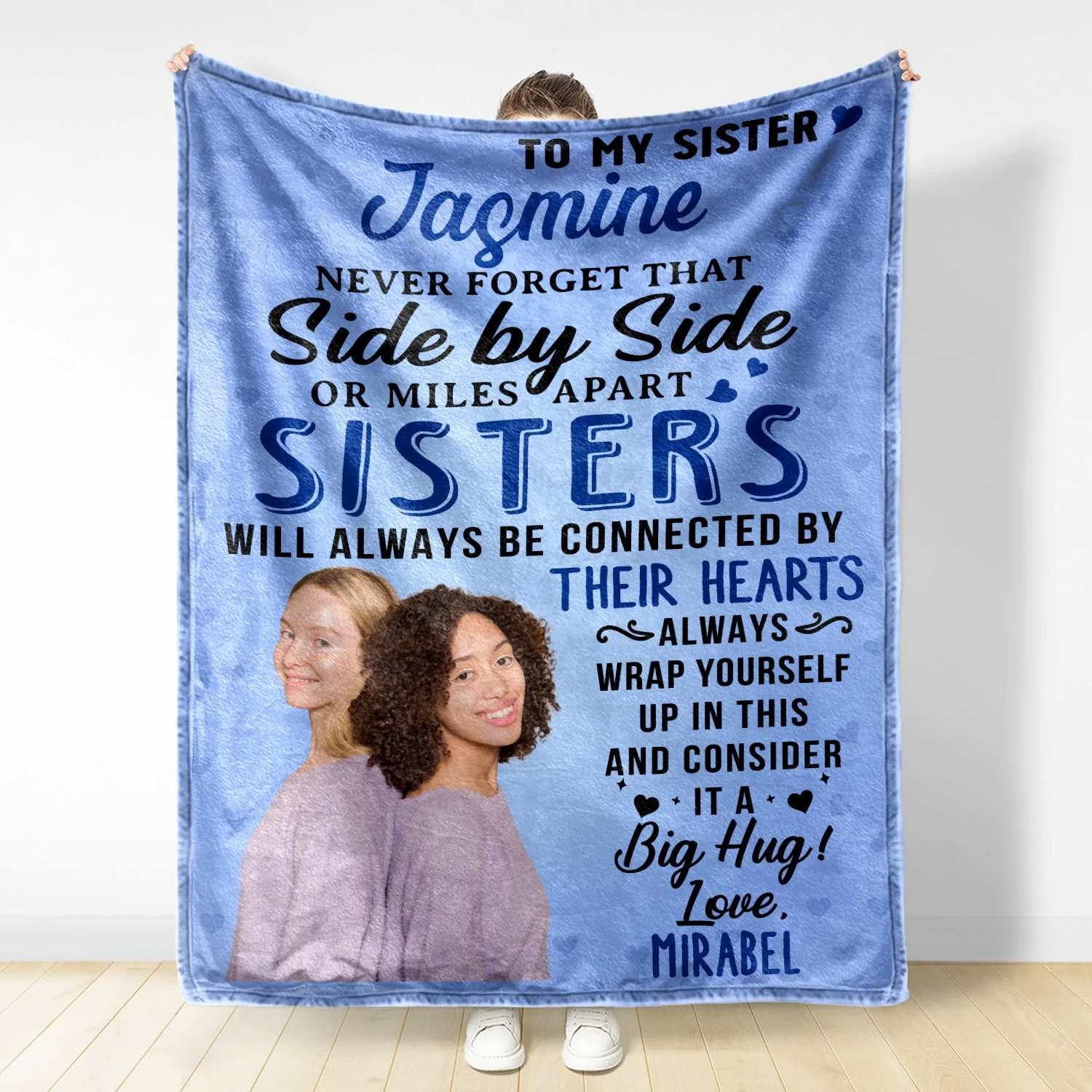 Custom Photo Side By Side Or Miles Apart - Gift For Sisters, Siblings - Personalized Fleece Blanket - Image 3