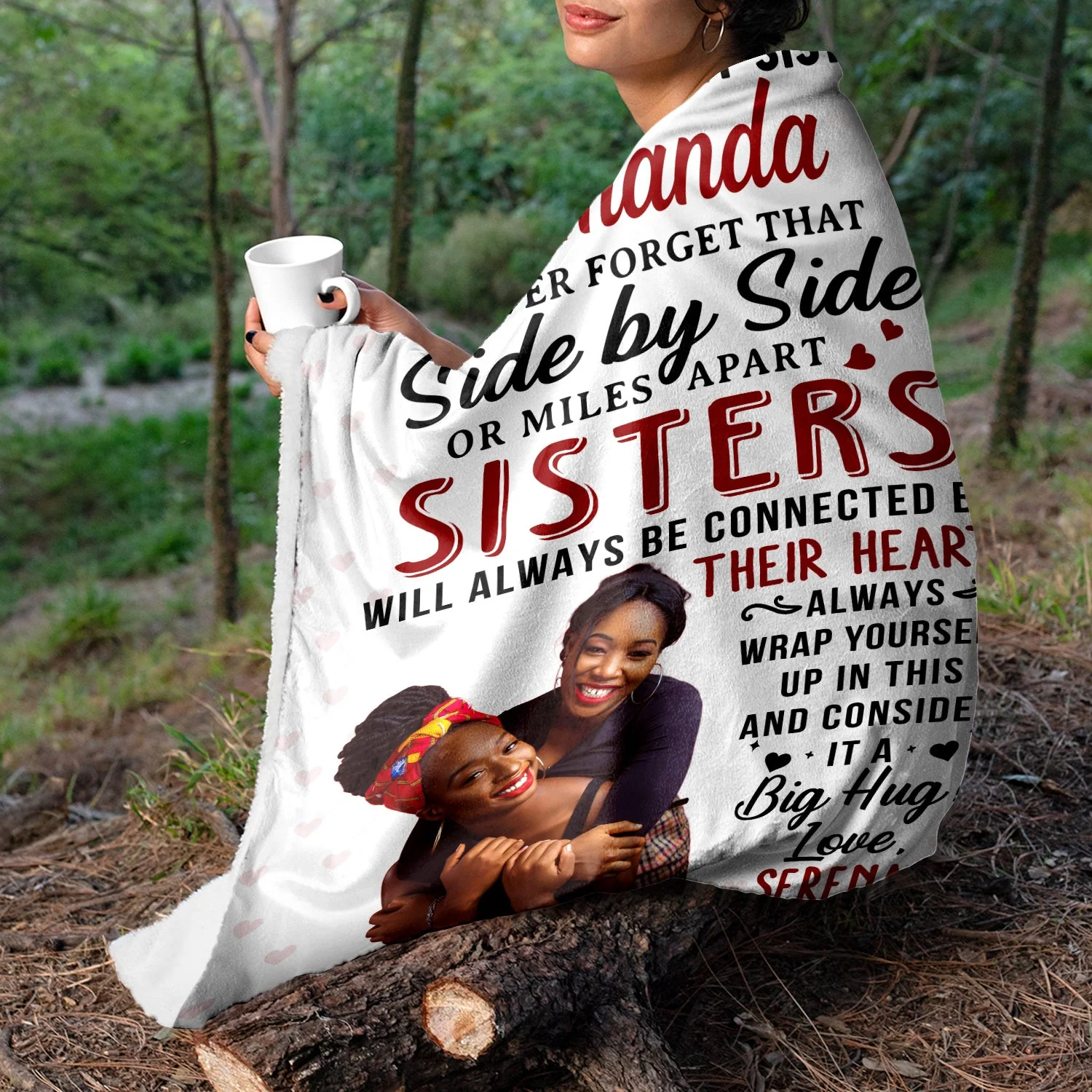 Custom Photo Side By Side Or Miles Apart - Gift For Sisters, Siblings - Personalized Fleece Blanket - Image 4