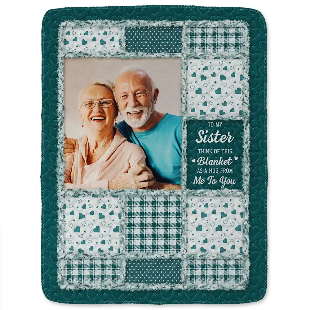 Custom Photo Sisters Besties Think Of This Blanket As A Hug From Me To You - Personalized Fleece Blanket, Sherpa Blanket - Image 2