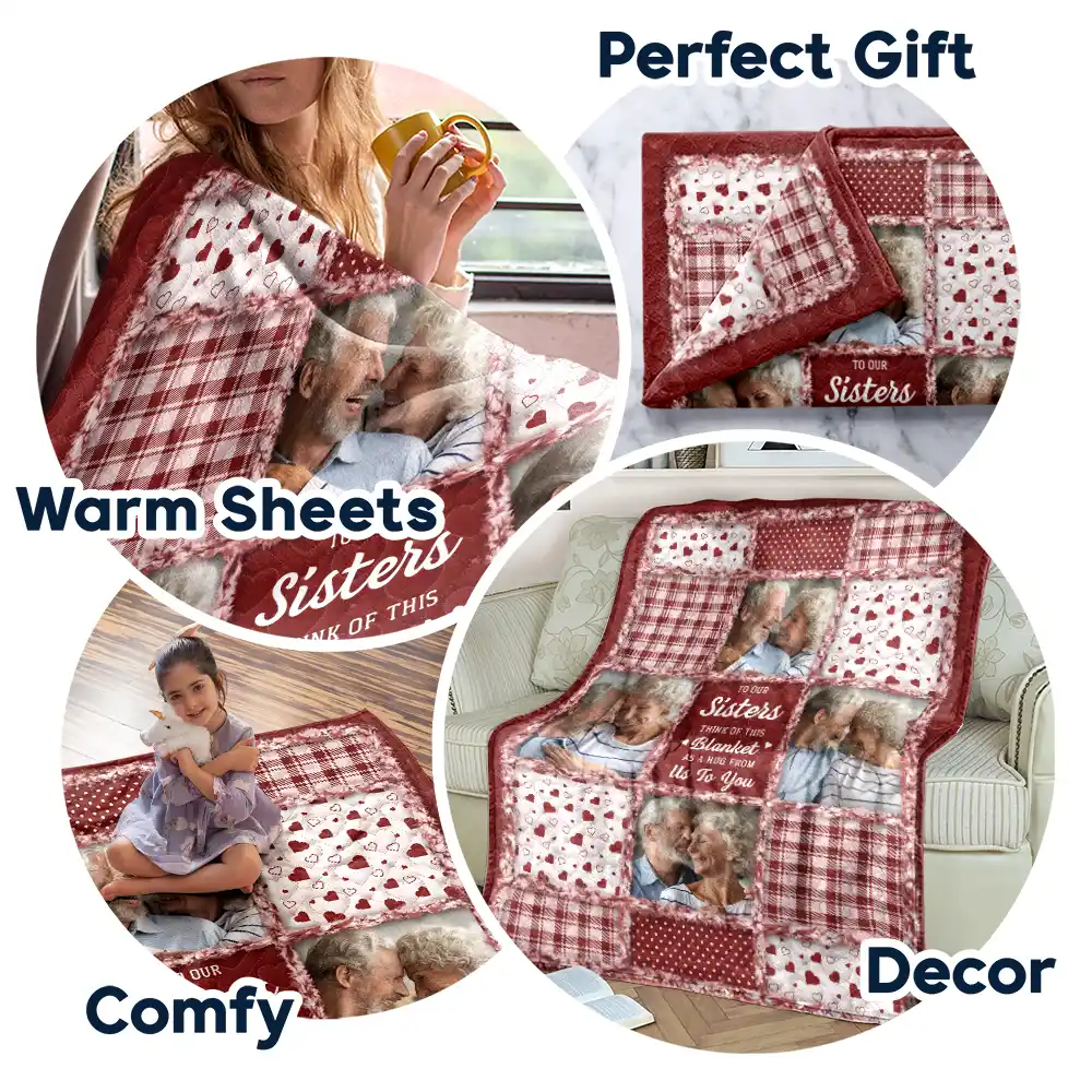 Custom Photo Sisters Besties Think Of This Blanket As A Hug From Me To You - Personalized Fleece Blanket, Sherpa Blanket - Image 7