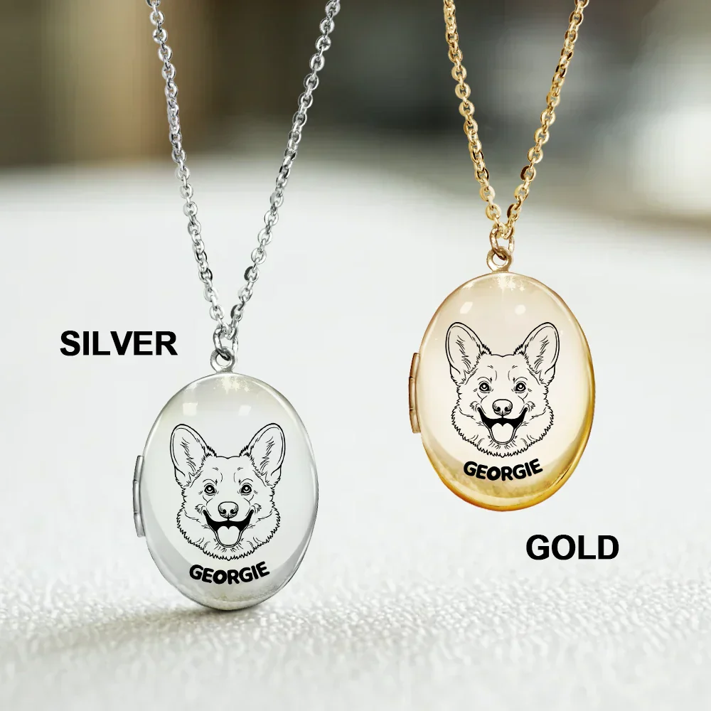 Custom Photo Sketch Dog Face Line Art - Personalized Locket Necklace - Image 3