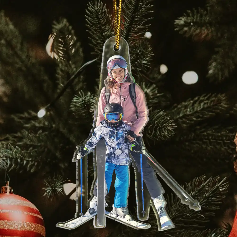 Custom Photo Skiing Lovers Family - Personalized Acrylic Photo Ornament - Image 4