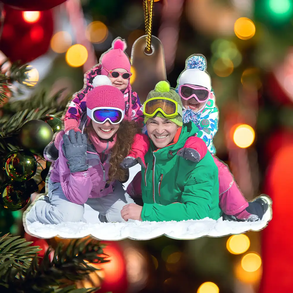 Custom Photo Skiing Lovers Family - Personalized Acrylic Photo Ornament - Image 6