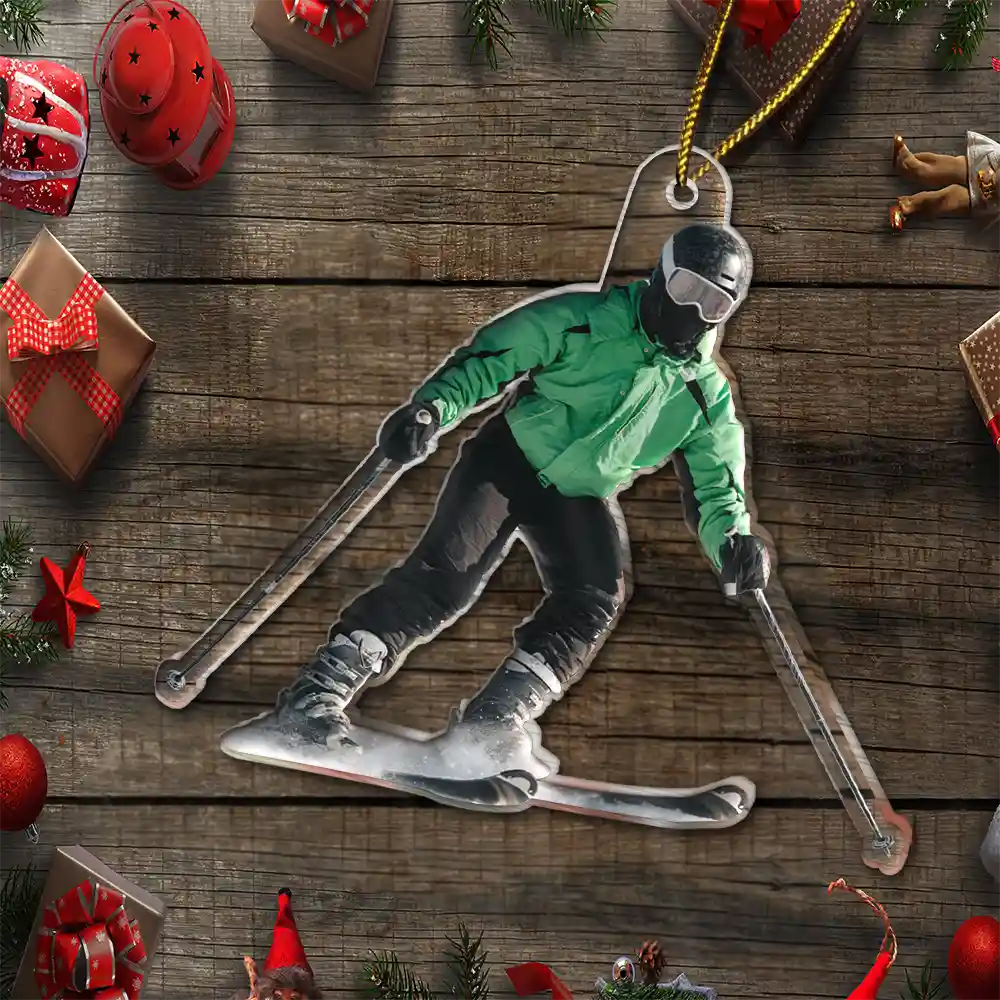 Custom Photo Skiing Lovers Family - Personalized Acrylic Photo Ornament - Image 7