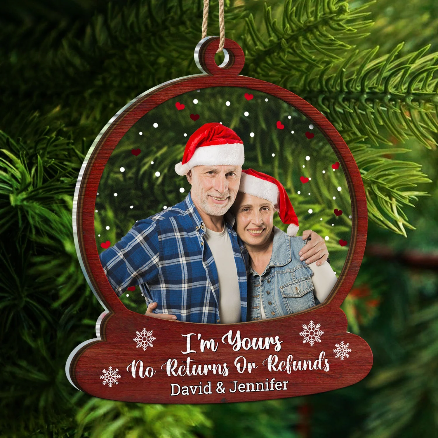 Custom Photo Snow Globe No Returns Or Refunds - Christmas Gift For Couples - Personalized 2-Layered Mix Ornament - Image 5