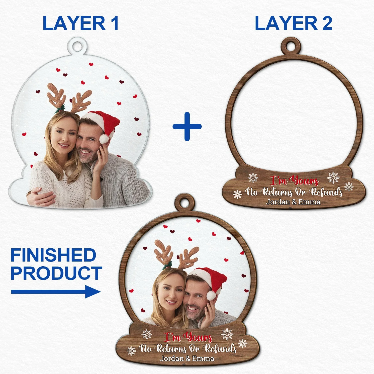 Custom Photo Snow Globe No Returns Or Refunds - Christmas Gift For Couples - Personalized 2-Layered Mix Ornament - Image 7