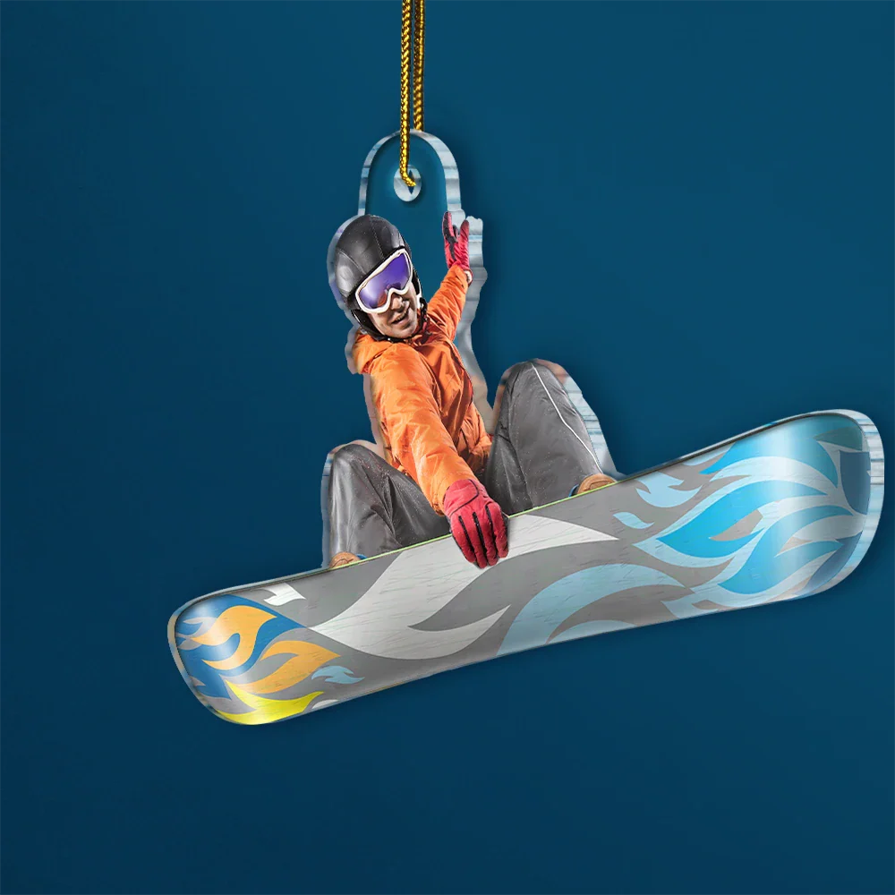 Custom Photo Snowboarding Lovers - Personalized Acrylic Photo Ornament - Image 3