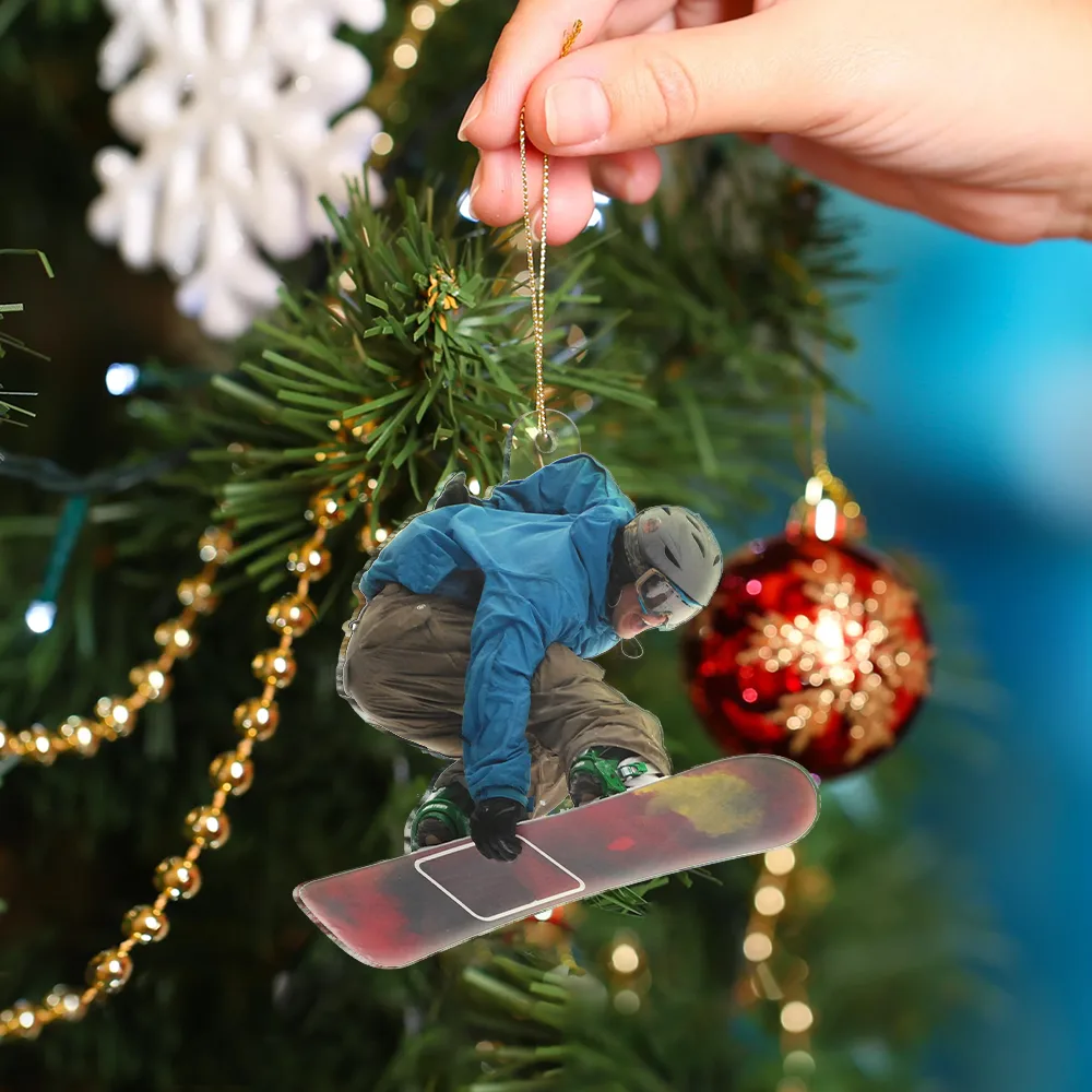 Custom Photo Snowboarding Lovers - Personalized Acrylic Photo Ornament - Image 5