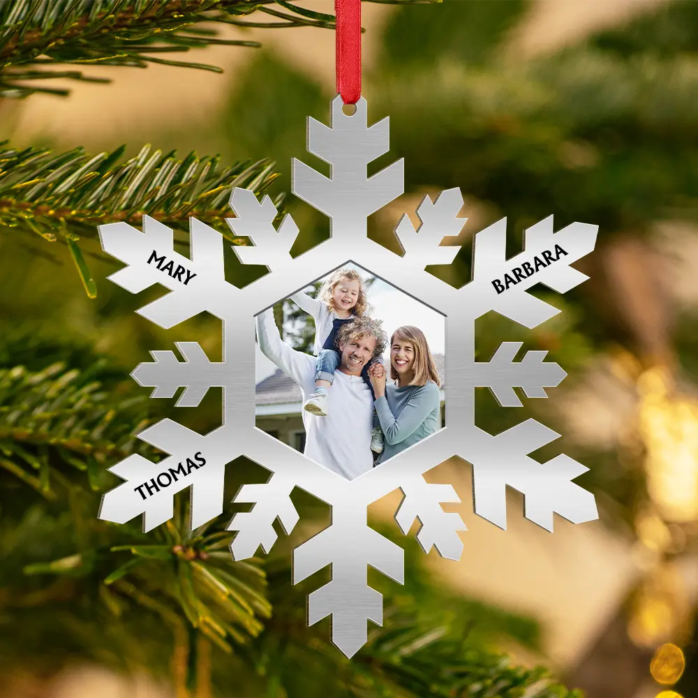 Custom Photo Snowflake For Family, Bestie, Pet Lover - Personalized Metal Ornament - Image 3