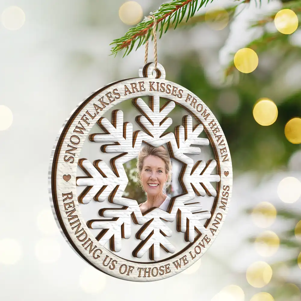 Custom Photo Snowflakes Are Kisses From Heaven Christmas Memorial - Personalized 2-Layered Mix Ornament - Image 2