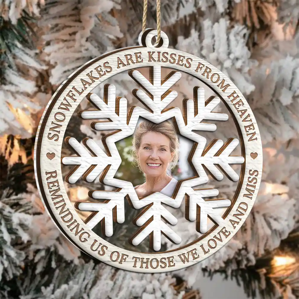 Custom Photo Snowflakes Are Kisses From Heaven Christmas Memorial - Personalized 2-Layered Mix Ornament - Image 3