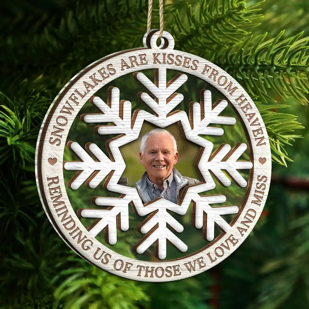 Custom Photo Snowflakes Are Kisses From Heaven Christmas Memorial - Personalized 2-Layered Mix Ornament - Image 5