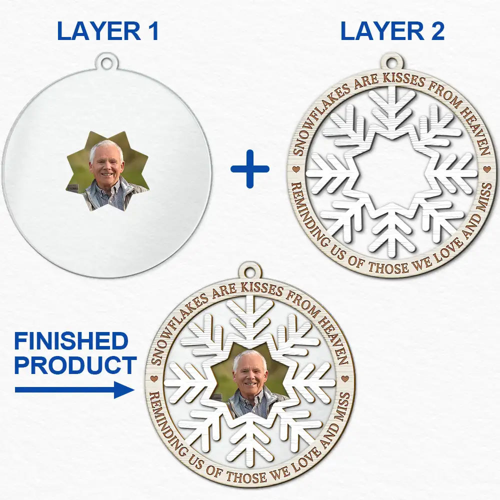 Custom Photo Snowflakes Are Kisses From Heaven Christmas Memorial - Personalized 2-Layered Mix Ornament - Image 6