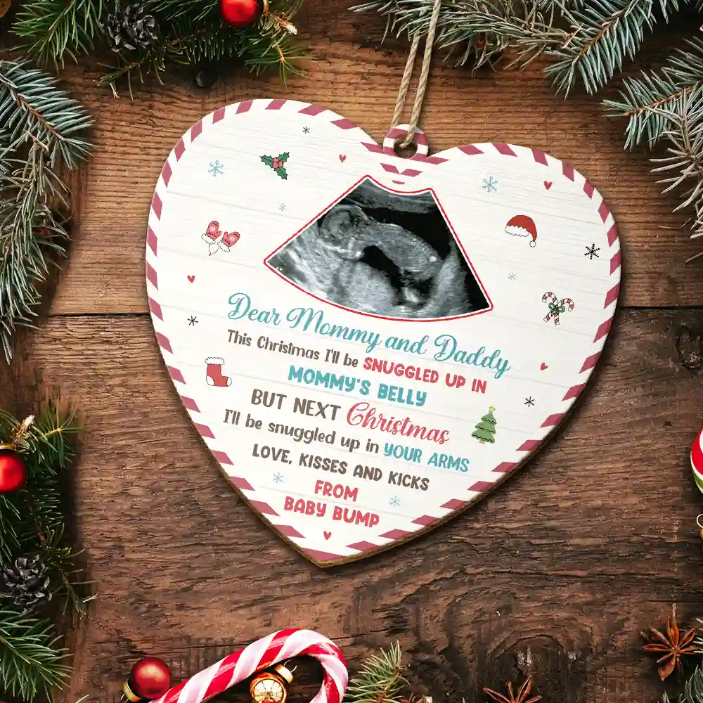 Custom Photo Snuggle Up In Mommy's Belly Christmas - Personalized Custom Shaped Wooden Ornament - Image 5