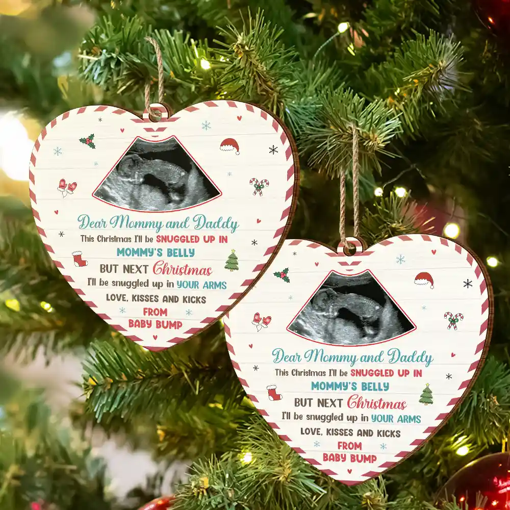 Custom Photo Snuggle Up In Mommy's Belly Christmas - Personalized Custom Shaped Wooden Ornament - Image 6