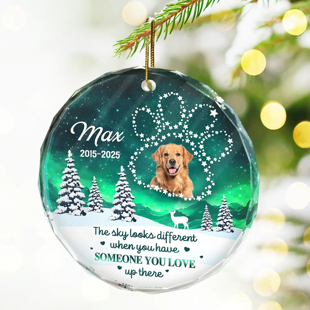 Custom Photo Someone You Love Up There - Personalized Circle Glass Ornament - Image 3