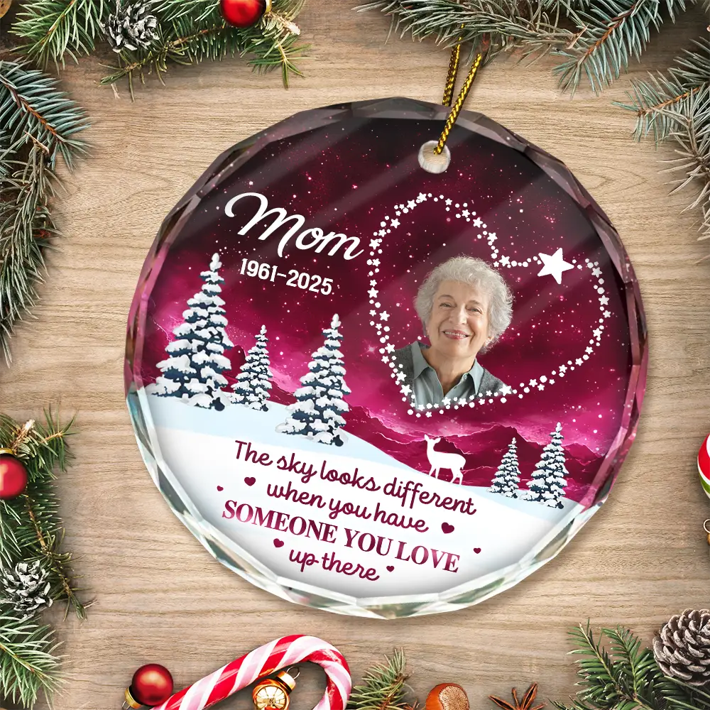 Custom Photo Someone You Love Up There - Personalized Circle Glass Ornament - Image 4