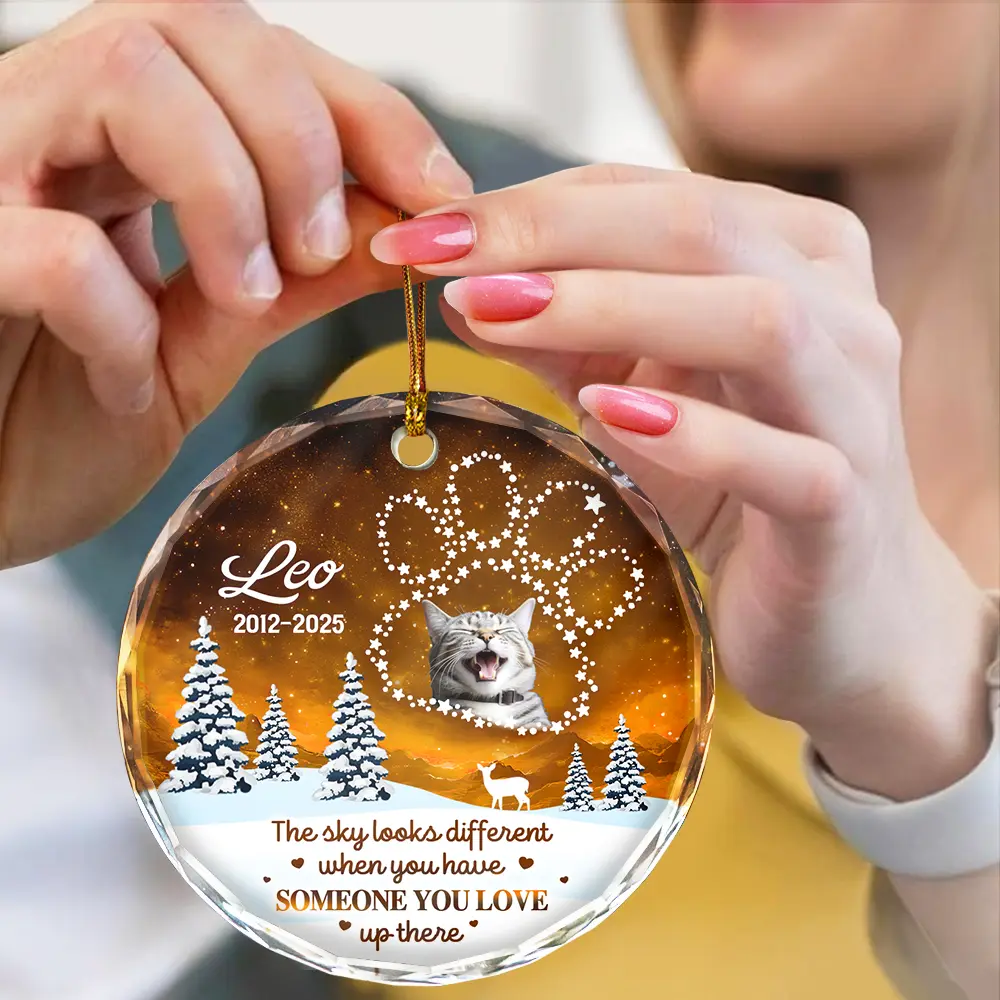 Custom Photo Someone You Love Up There - Personalized Circle Glass Ornament - Image 5