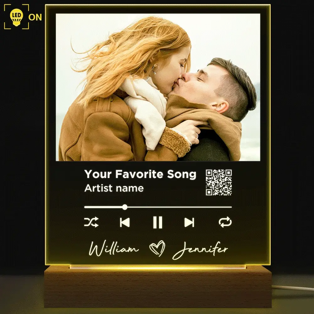 Custom Photo Song QR Code - Personalized 3D Led Light Wooden Base - Image 3