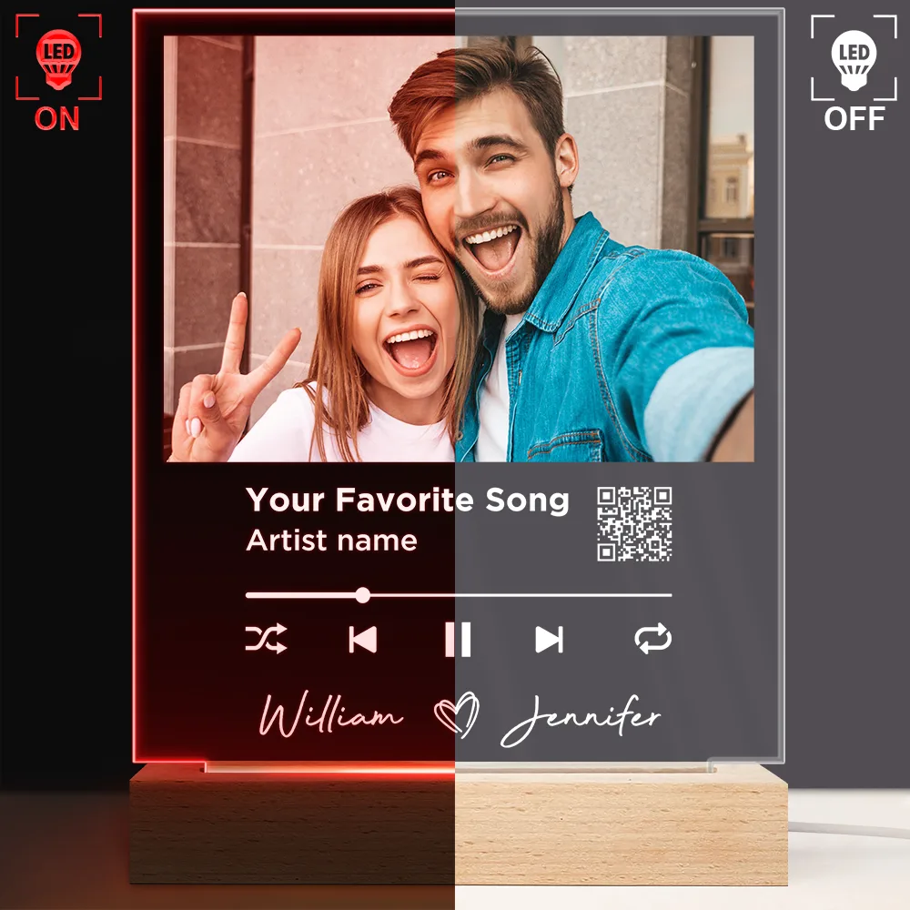 Custom Photo Song QR Code - Personalized 3D Led Light Wooden Base - Image 4