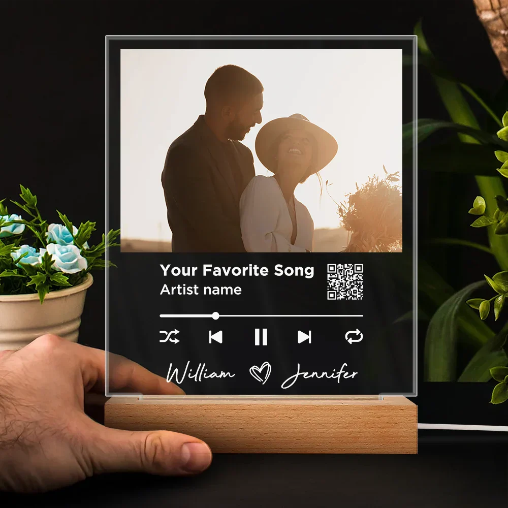 Custom Photo Song QR Code - Personalized 3D Led Light Wooden Base - Image 5