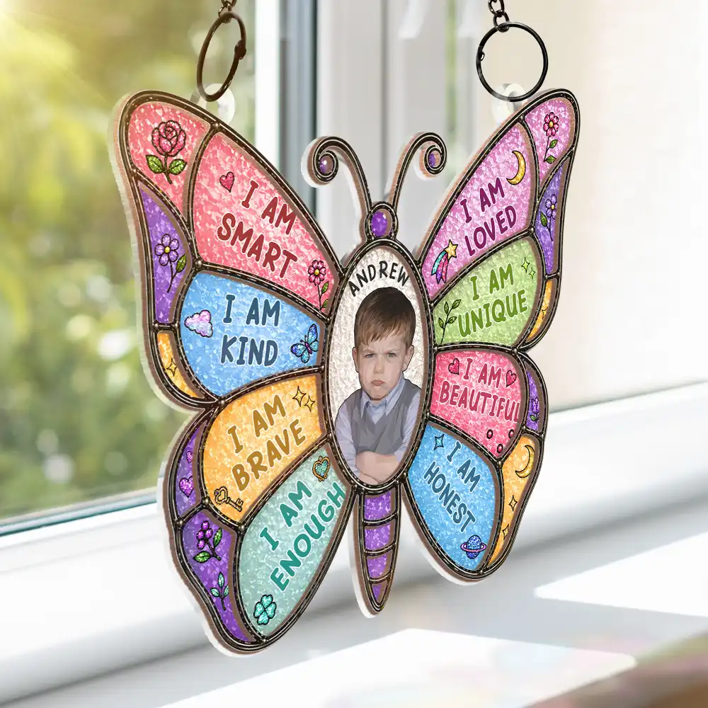 Custom Photo Stained Glass I Am Smart Kind Brave Butterfly - Personalized Window Hanging Suncatcher Ornament - Image 5