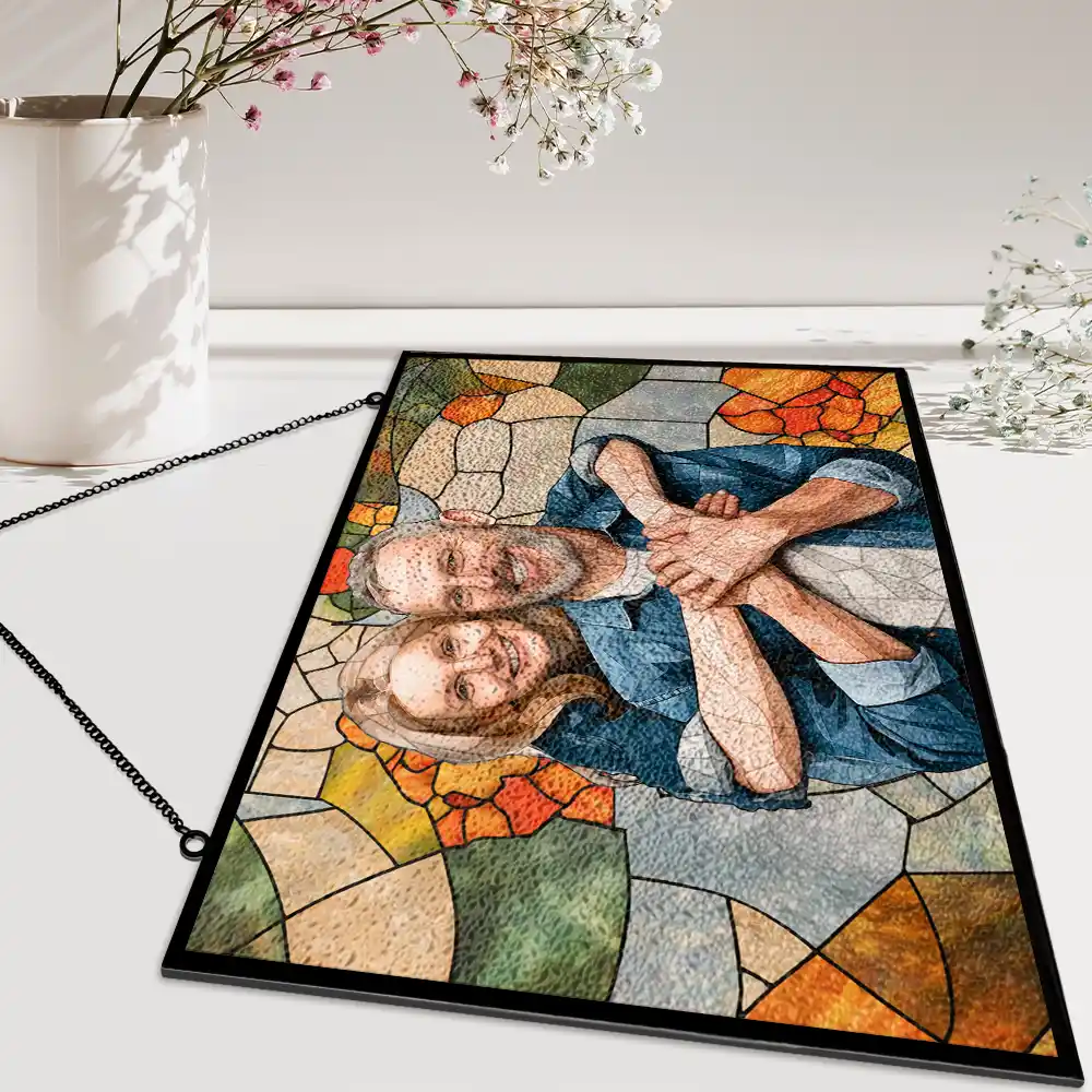 Custom Photo Stained Glass Mom Grandma Parents Family Bestie Couple - Personalized Horizontal Stained Glass Suncatcher - Image 6