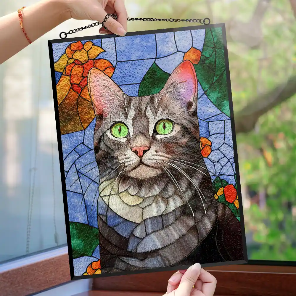 Custom Photo Stained Glass Mom Grandma Parents Family Bestie Couple - Personalized Vertical Stained Glass Suncatcher - Image 5