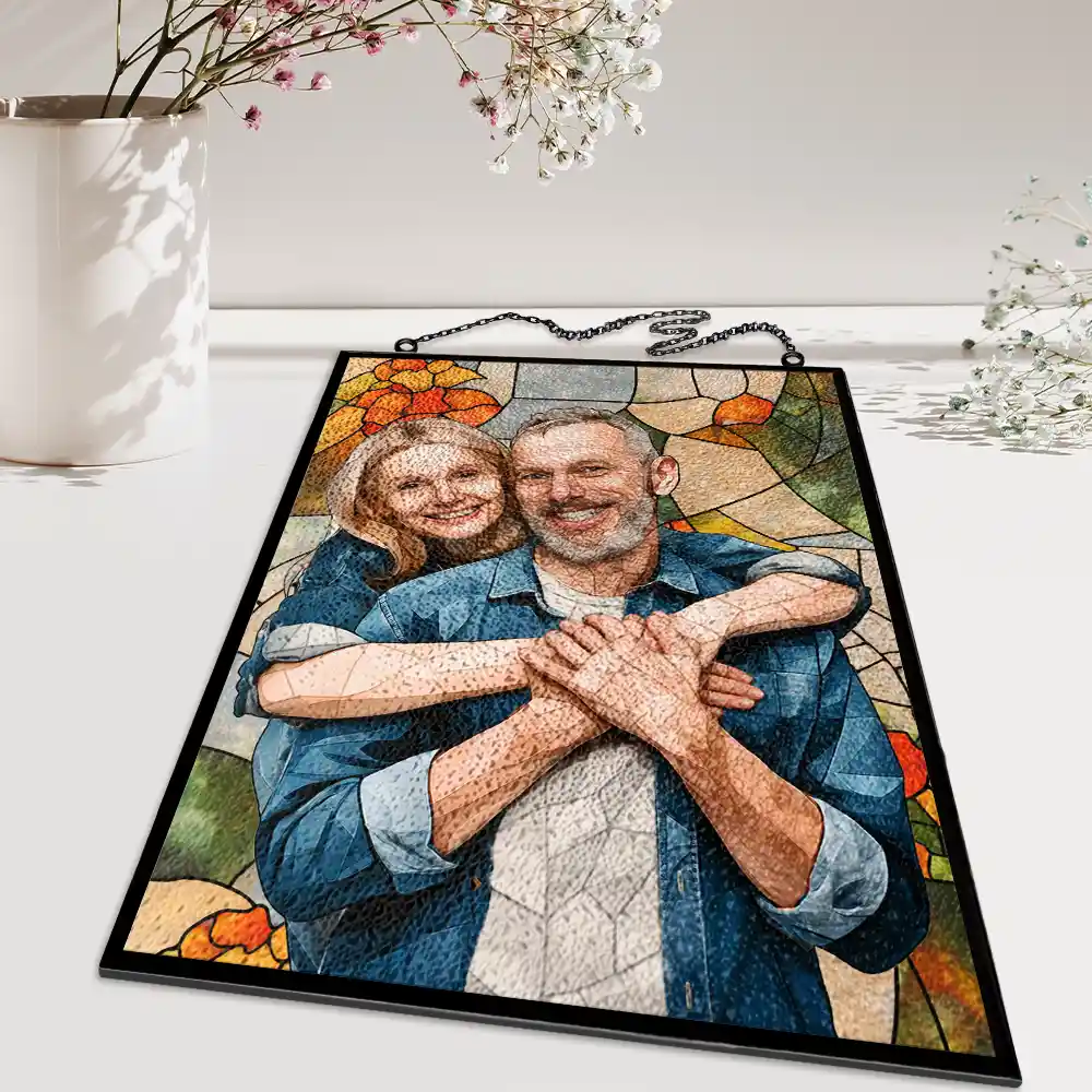 Custom Photo Stained Glass Mom Grandma Parents Family Bestie Couple - Personalized Vertical Stained Glass Suncatcher - Image 6