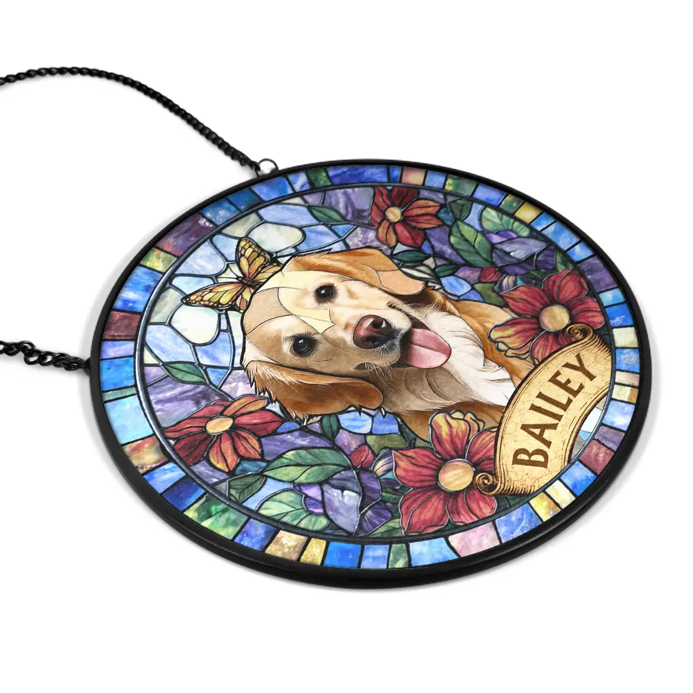 Custom Photo Stained Glass Portrait Dog Cat Family - Personalized Stained Glass Window Hanging Suncatcher - Image 3