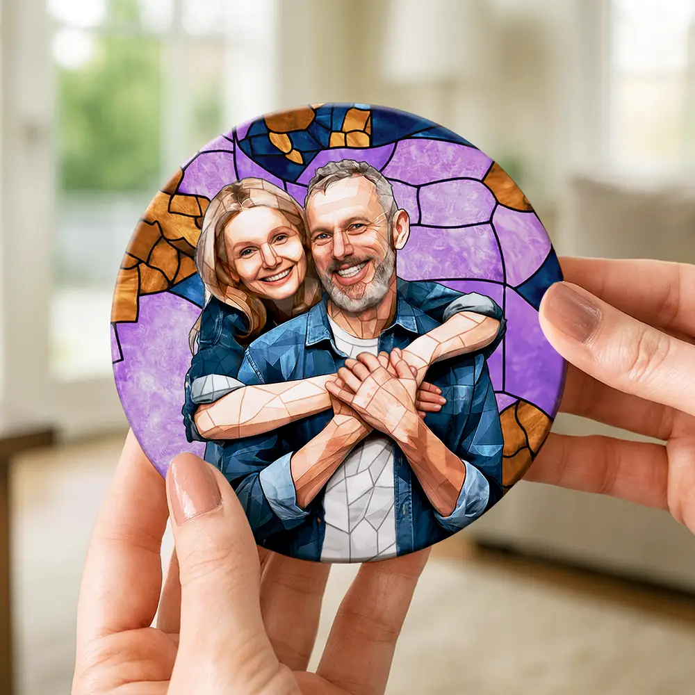 Custom Photo Stained Glass Portrait Mom Grandma Parents Family - Personalized Ceramic Coaster - Image 5