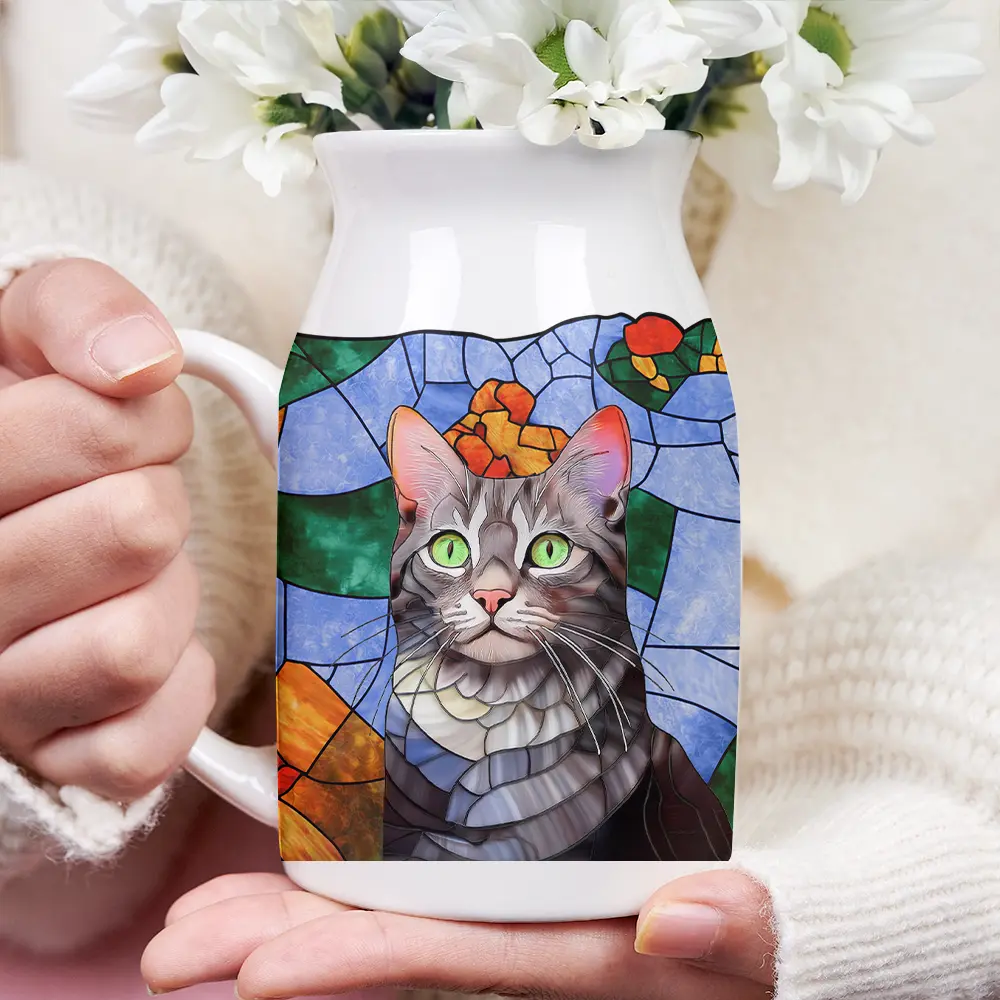 Custom Photo Stained Glass Portrait Mom Grandma Parents Family - Personalized Ceramic Flower Vase - Image 4