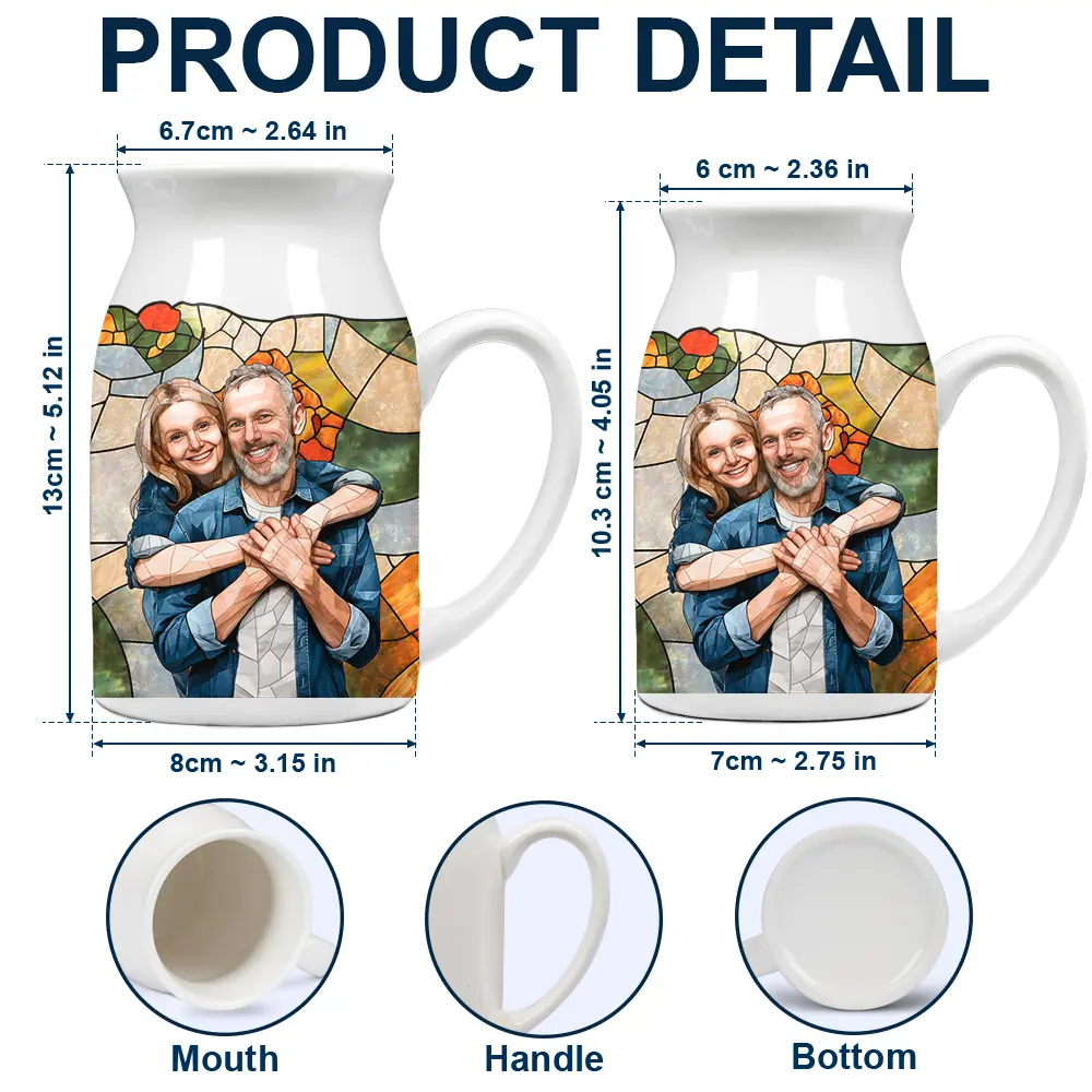 Custom Photo Stained Glass Portrait Mom Grandma Parents Family - Personalized Ceramic Flower Vase - Image 5