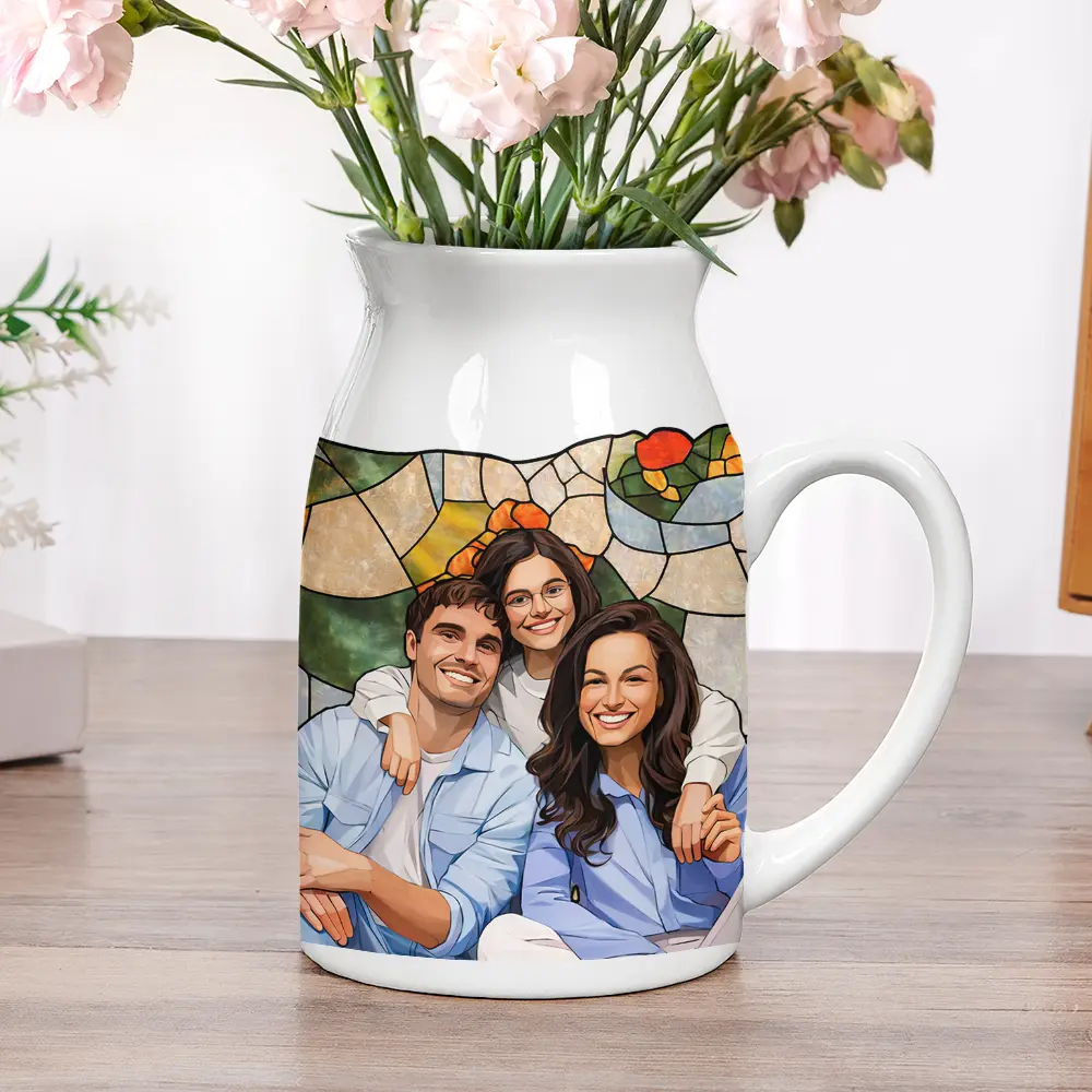 Custom Photo Stained Glass Portrait Mom Grandma Parents Family - Personalized Ceramic Flower Vase - Image 6