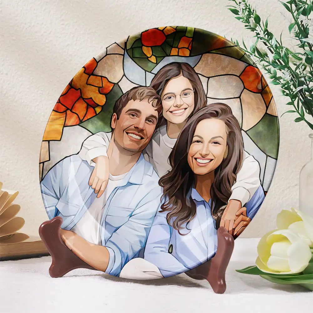 Custom Photo Stained Glass Portrait Mom Grandma Parents Family - Personalized Ceramic Plate - Image 3
