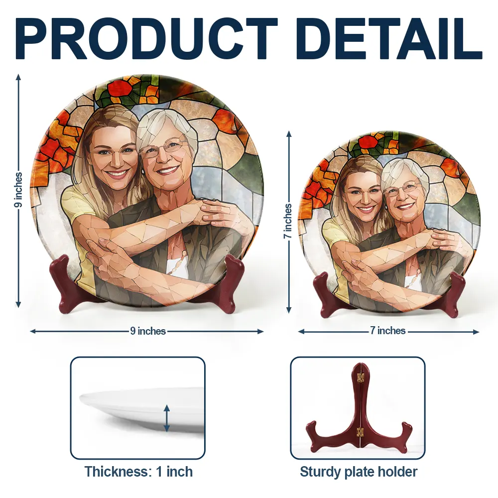 Custom Photo Stained Glass Portrait Mom Grandma Parents Family - Personalized Ceramic Plate - Image 6